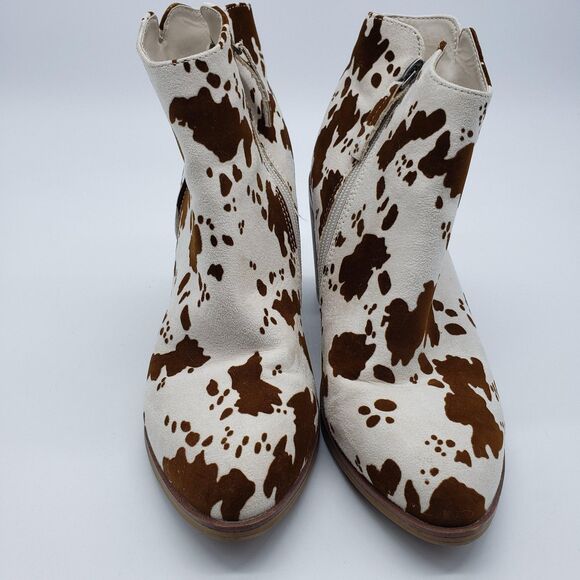 Altar'd State Boots Women US 7.5 Brown White Cow Print Ankle Zip Block Heel - Picture 3 of 13